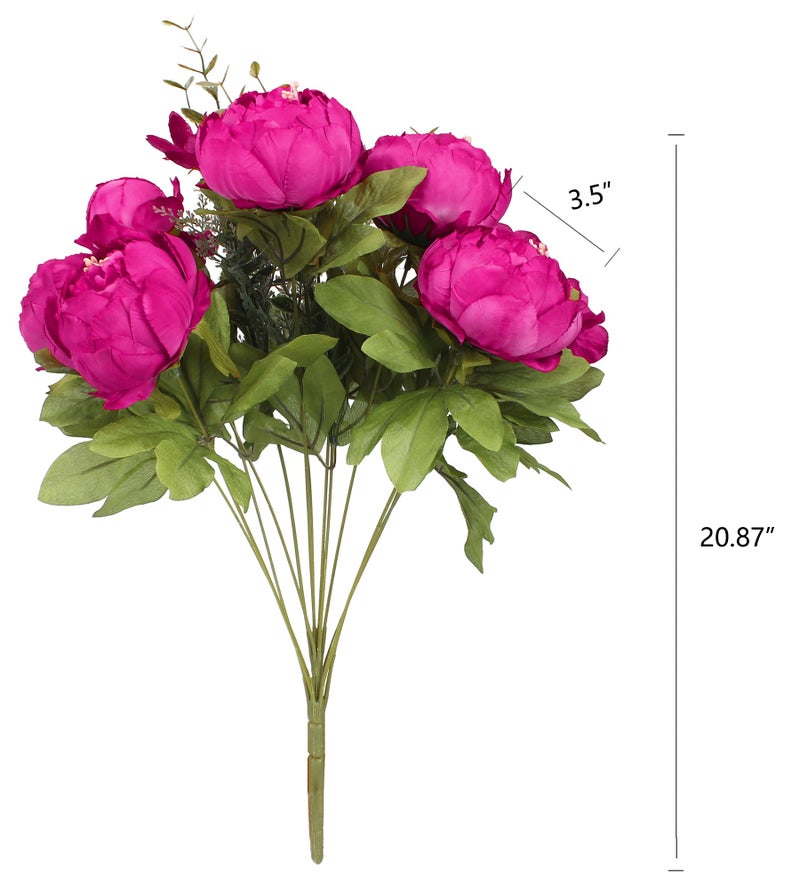 Duovlo Springs Flowers Artificial Silk Peony Bouquets Wedding Home Decoration,Pack of 1 (Spring Hot Pink) - Image 2